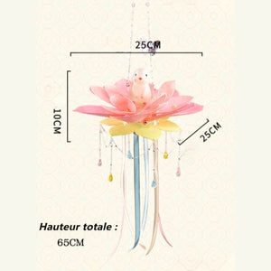 Schéma des dimensions de la lanterne lotus avec hauteur totale 65 cm