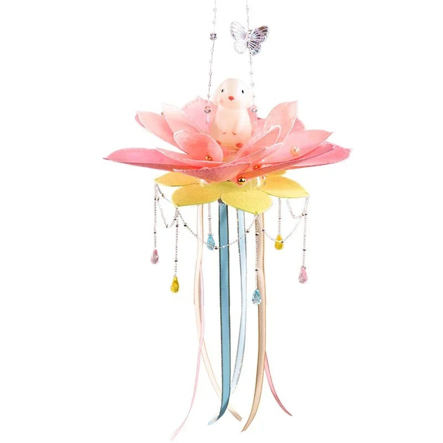 Lanterne lotus rose vue complète sur fond neutre