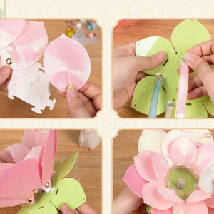 Étapes d'assemblage du kit lanterne lotus avec pétales et rubans