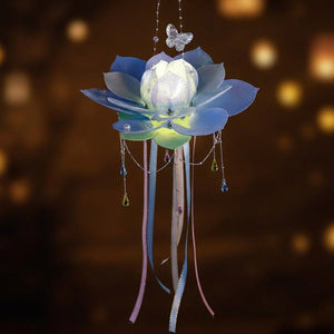 Lanterne lotus bleue modèle fleur fermée illuminée