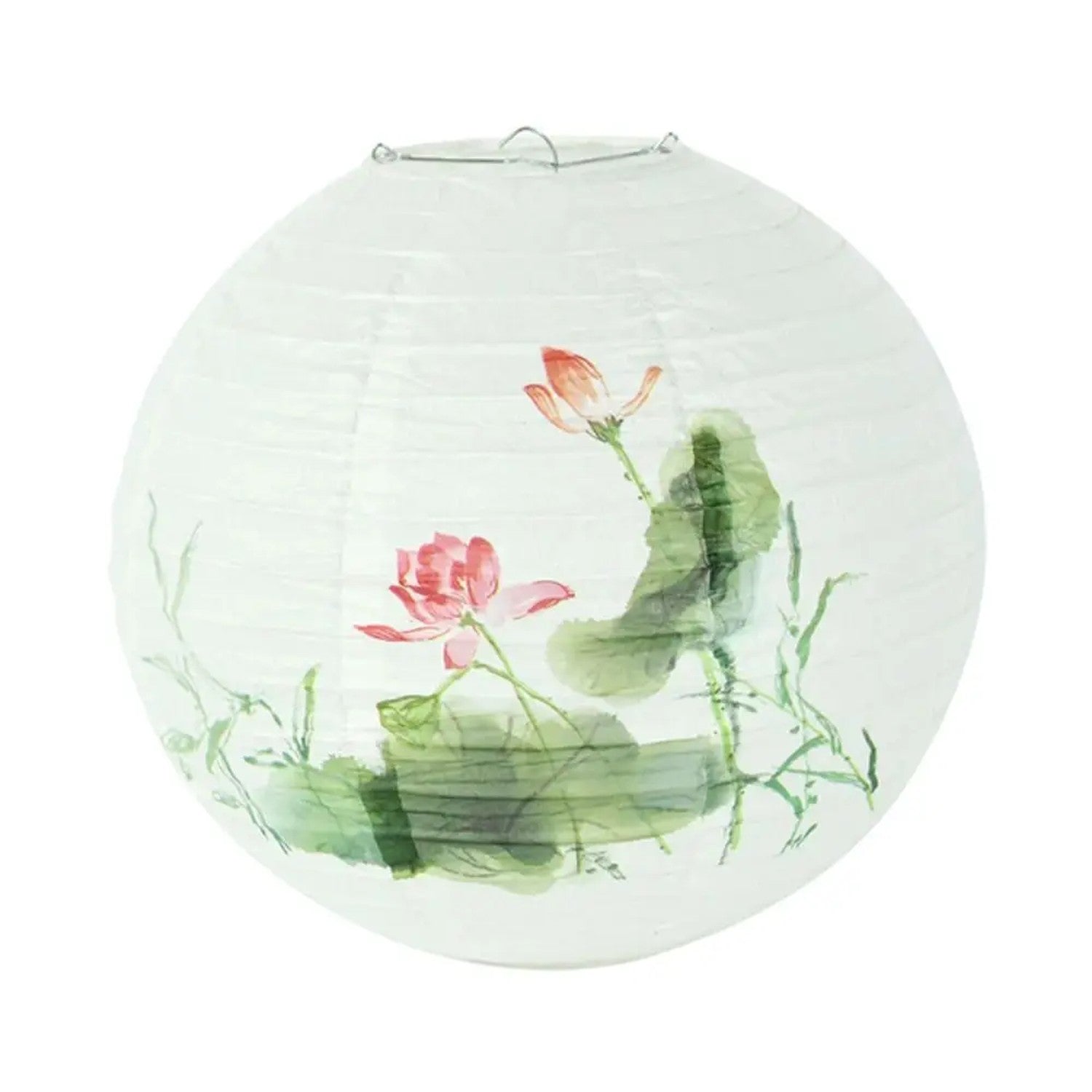 Lanterne chinoise papier motif lotus rose vert