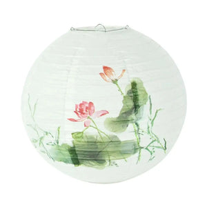 Lanterne chinoise papier motif lotus rose vert