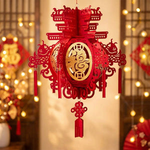 Modèle Phénix lanterne chinoise rouge avec phénix et médaillon ovale doré