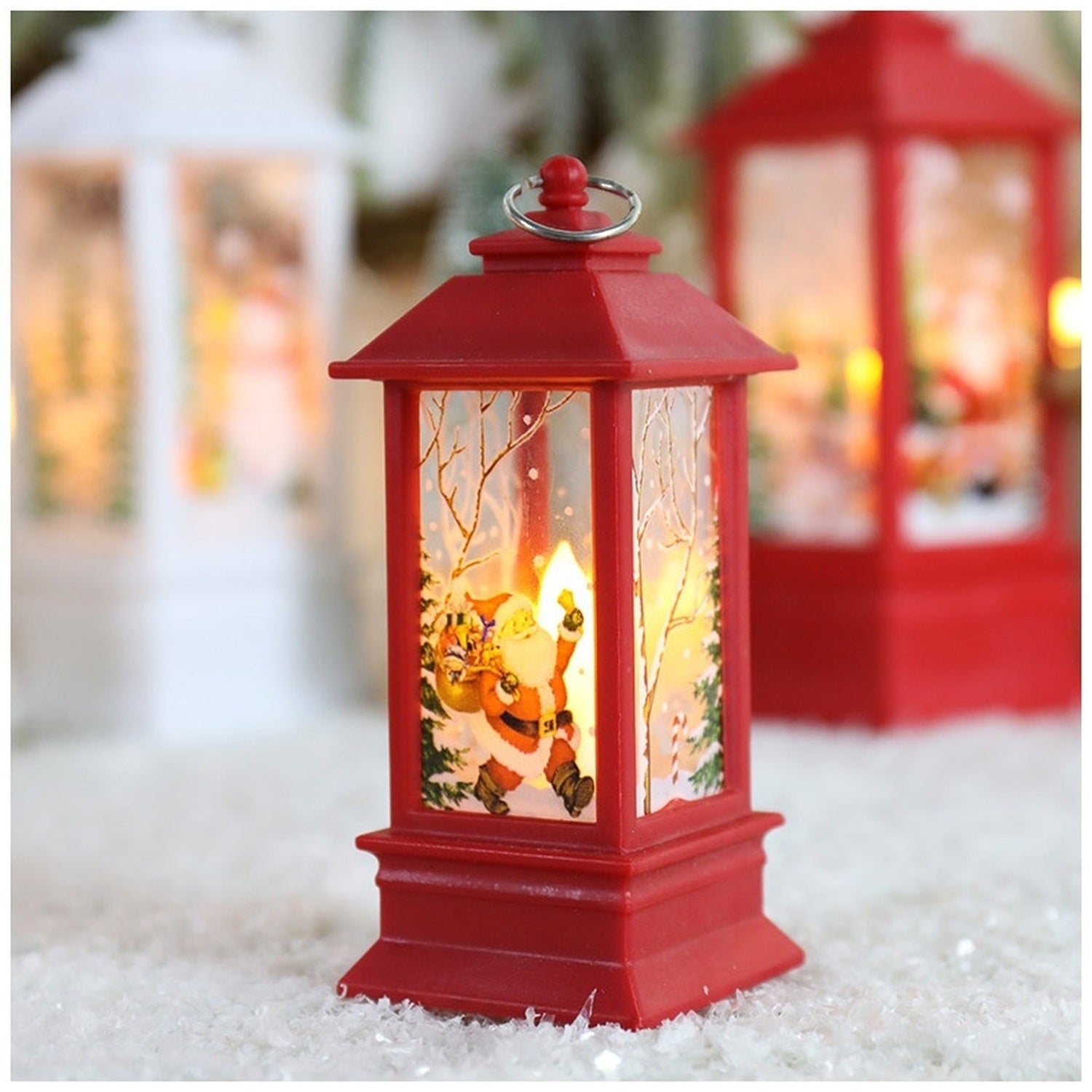 Lanterne de Noël LED Père Noël rouge