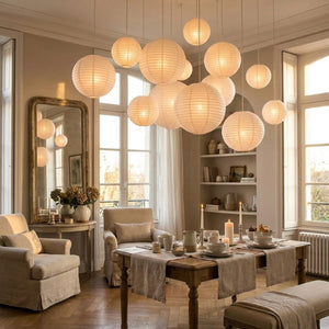 Lot 30 lanternes papier blanc rondes suspendues intérieur maison français