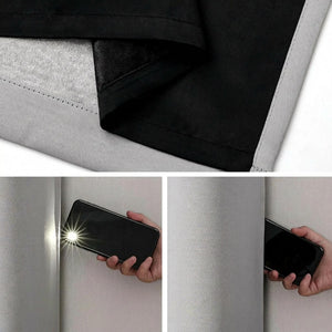 Double couche occultante du rideau testée avec la lumière d'un téléphone