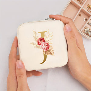 Boîte à bijoux de voyage initiale J dorée et fleurs bohème