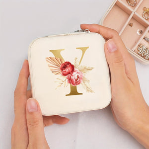 Boîte à bijoux de voyage initiale Y dorée et fleurs bohème