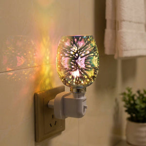 Brûle-parfum électrique lumineux branché dans une salle de bain avec serviette et plante