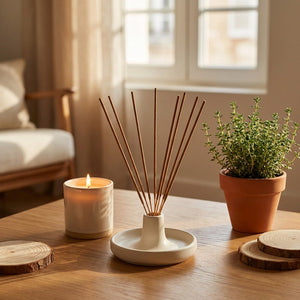 Encens bâtonnets dans porte-encens céramique ambiance cosy
