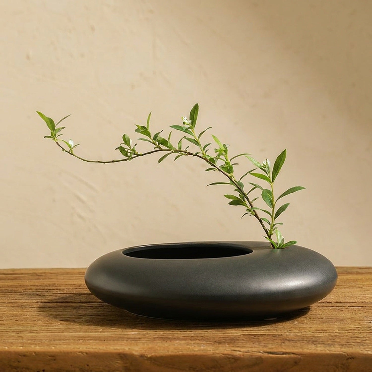 Vase en céramique noir avec branche décorative