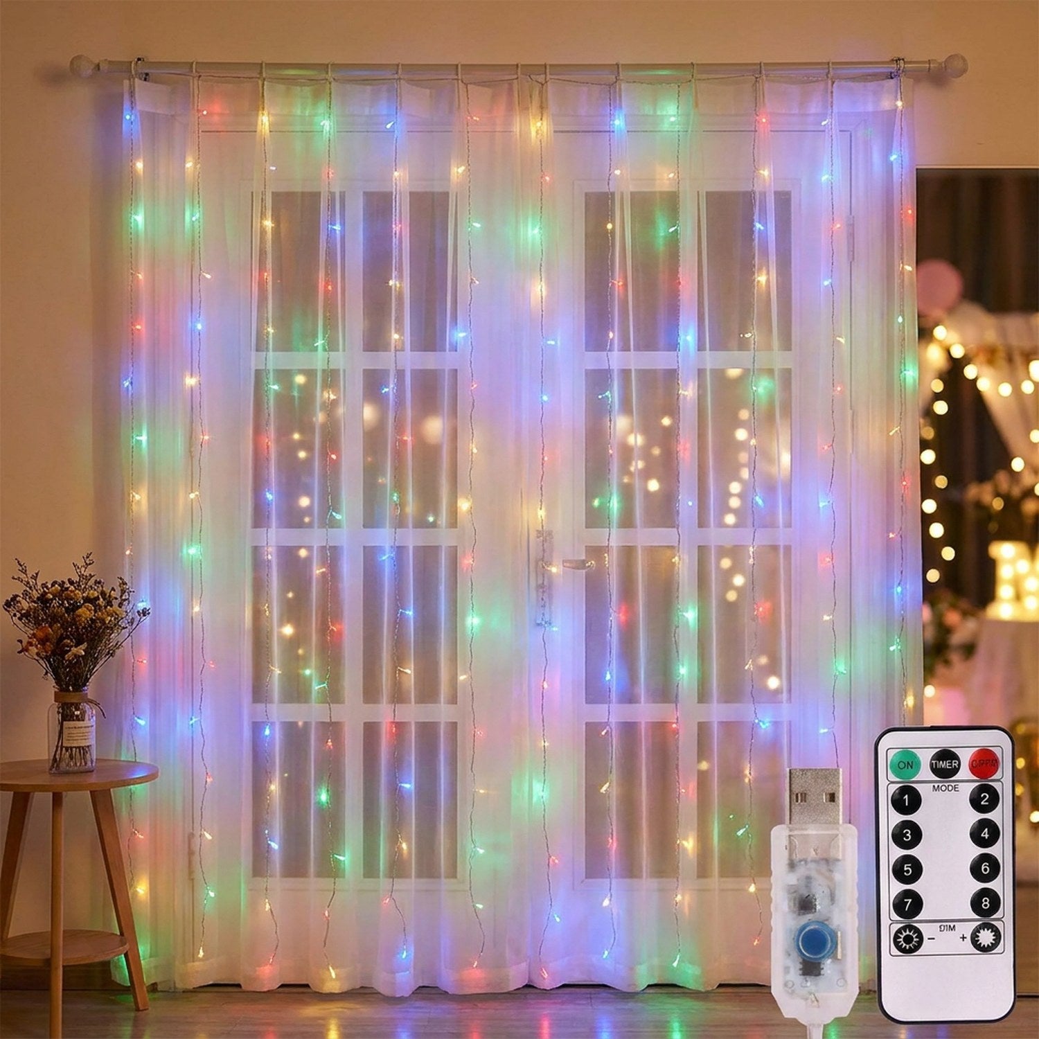 Rideau lumineux LED multicolore suspendu pour une décoration de mariage ou de fête