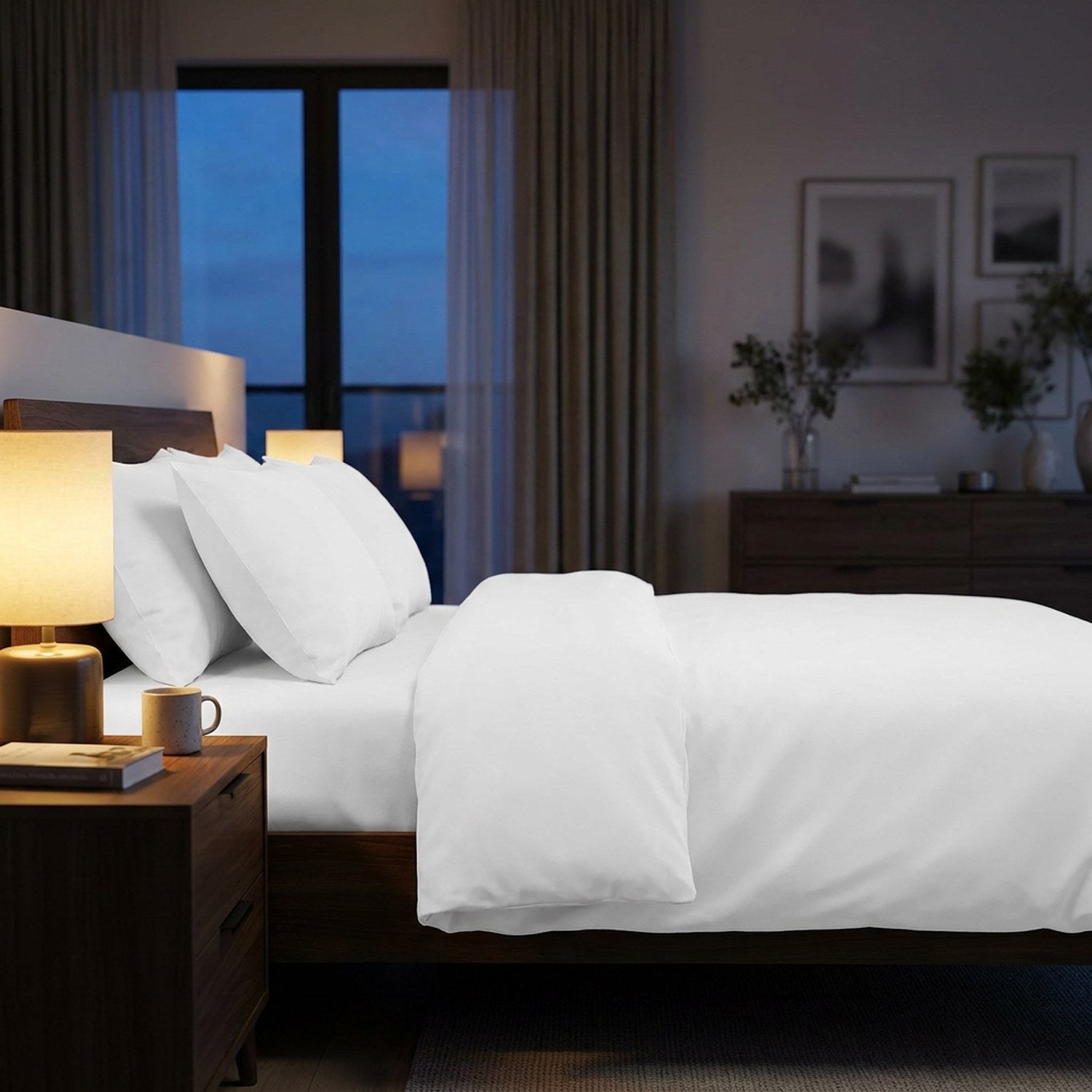 Parure de lit personnalisée dans une chambre moderne avec table de chevet