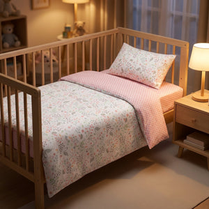 Parure de lit bébé motif cygne rose avec lampe de chevet