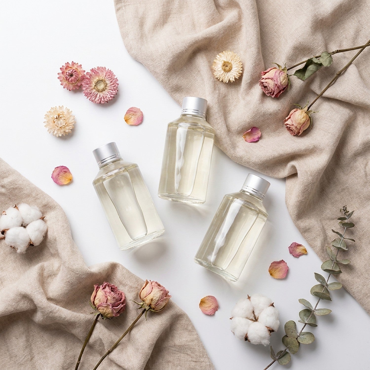 Recharge diffuseur huile essentielle flat lay style naturel