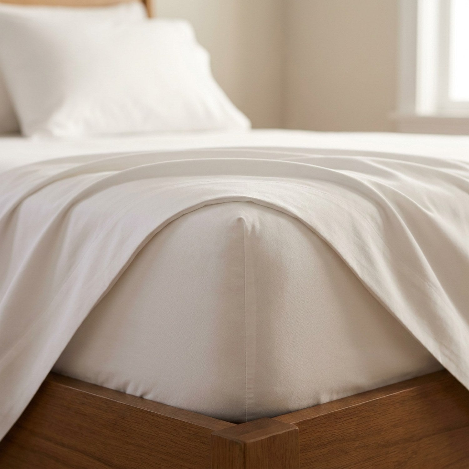 Gros plan sur le tissu et le pli soigné du drap plat en coton