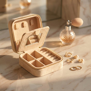 Boîte à bijoux en velours dans une mise en scène élégante 1