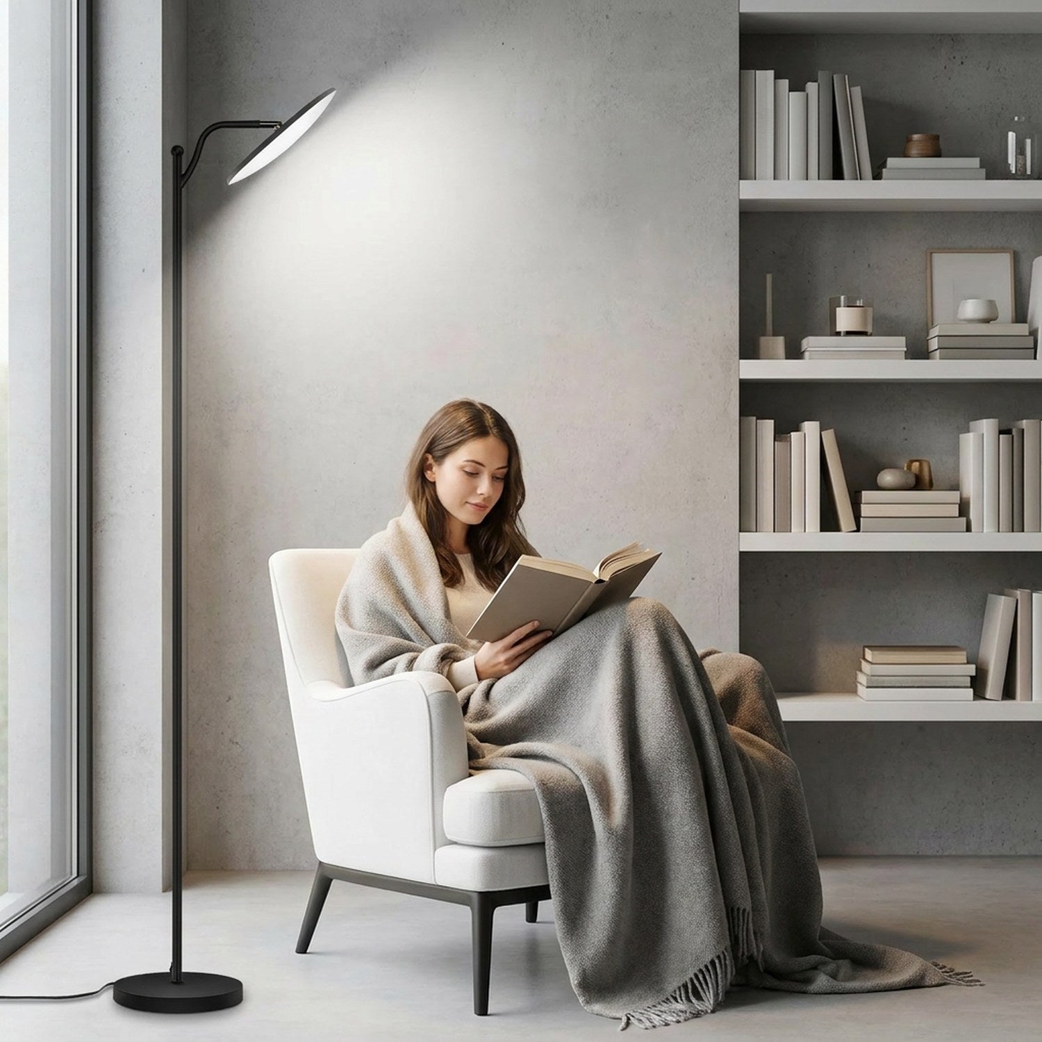 Lampadaire LED lumière froide lecture salon minimaliste