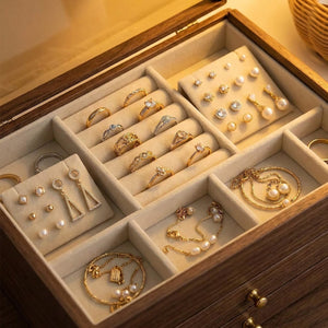 Compartiments intérieurs velours crème pour ranger bagues et boucles d'oreilles