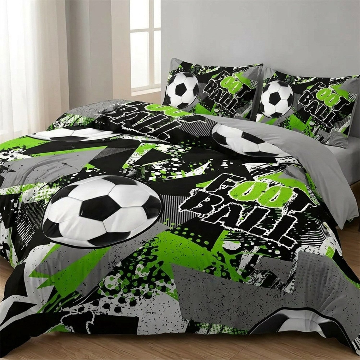 Housse de couette de football vue rapprochée avec taies détaillées