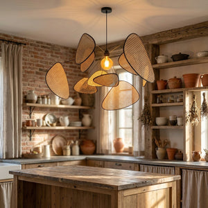 Lustre suspension rotin naturel salle à manger campagne française