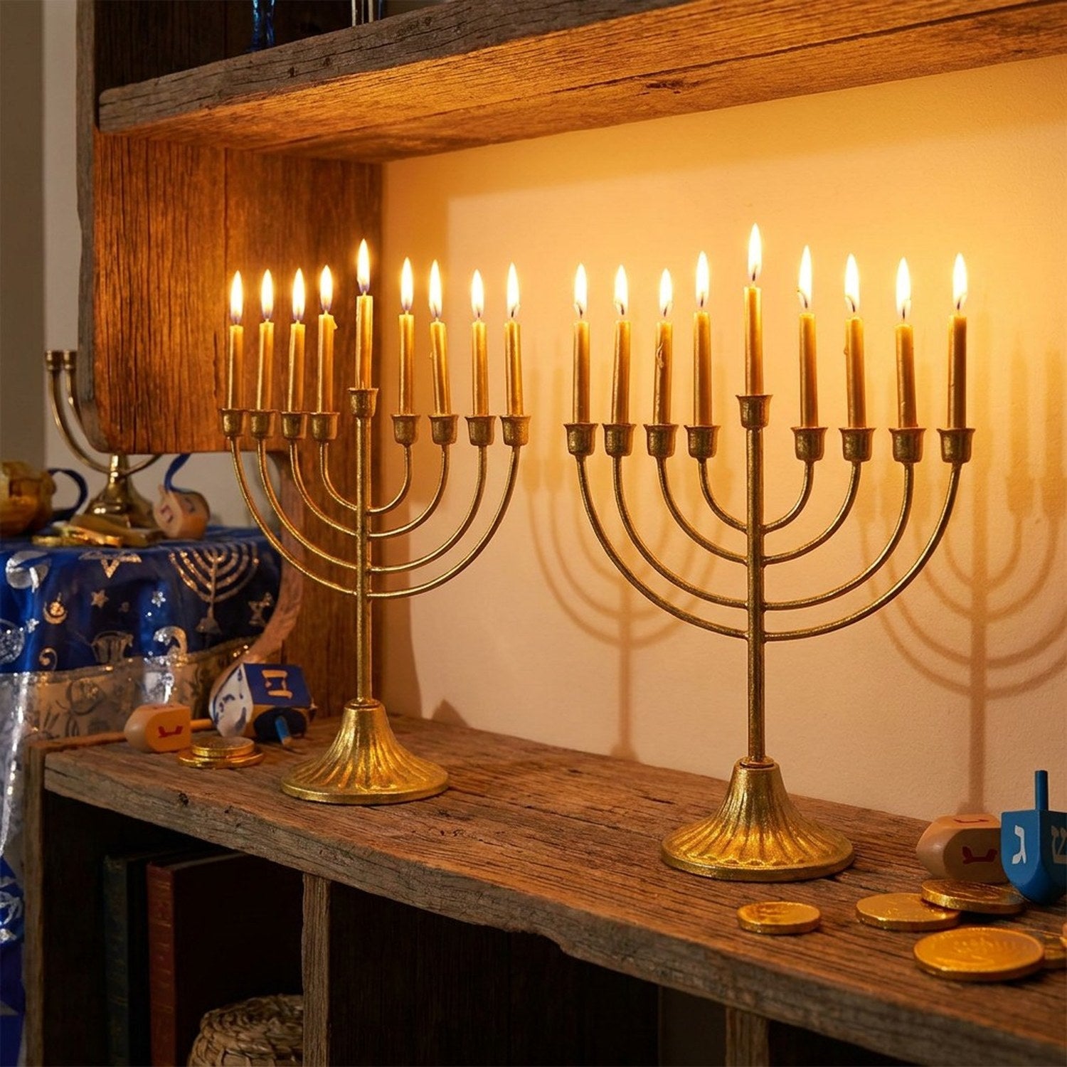Chandelier Menorah doré 9 branches étagère bougies chaleureuses décoration Hanukkah
