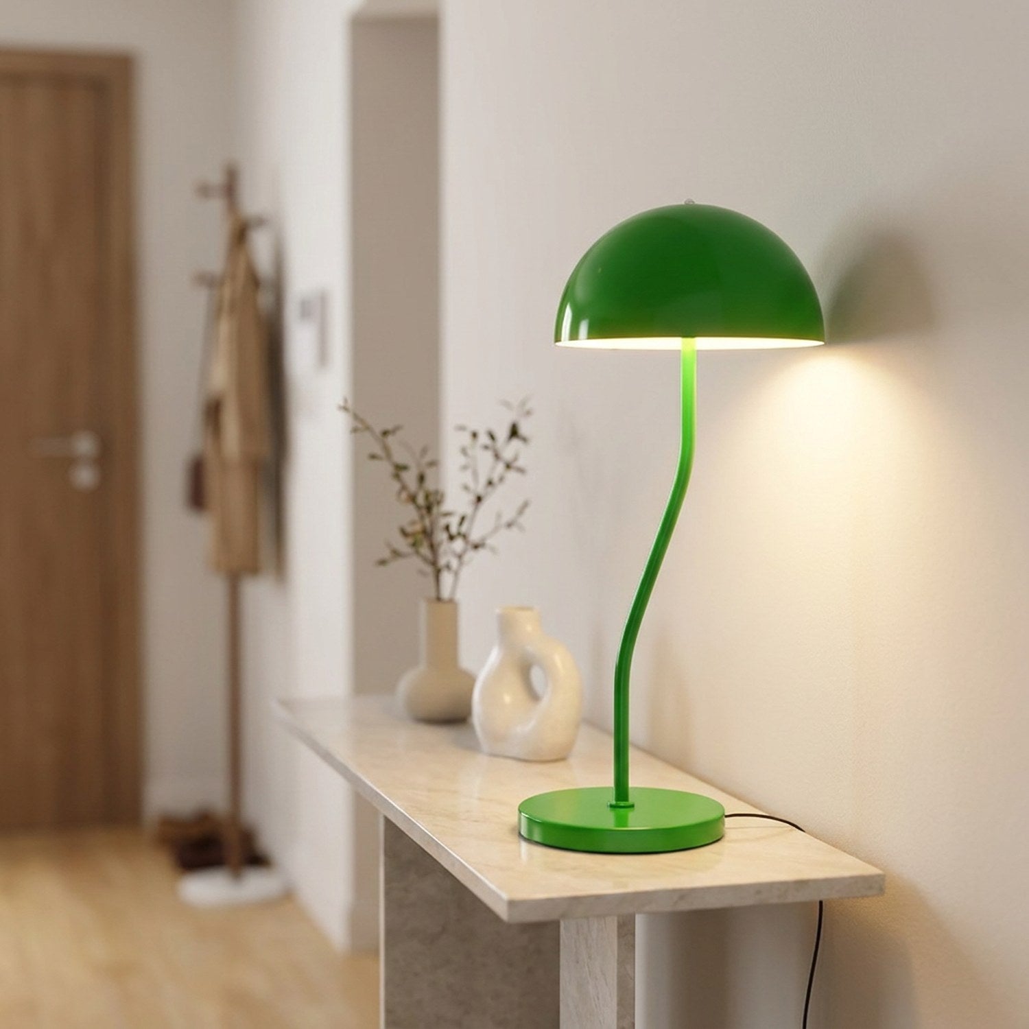Lampe champignon allumée ambiance chaleureuse