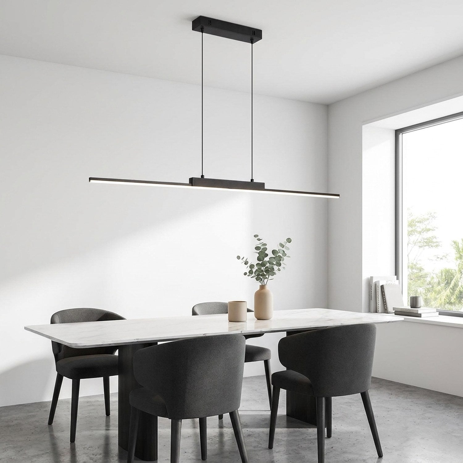 Lustre LED noir 100 cm au-dessus d'une table à manger moderne