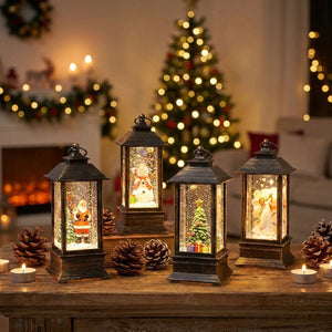 Lanternes de Noël LED groupées sur table bois ambiance Noël