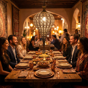 Lampe suspension marocaine métal ajouré - ambiance salon