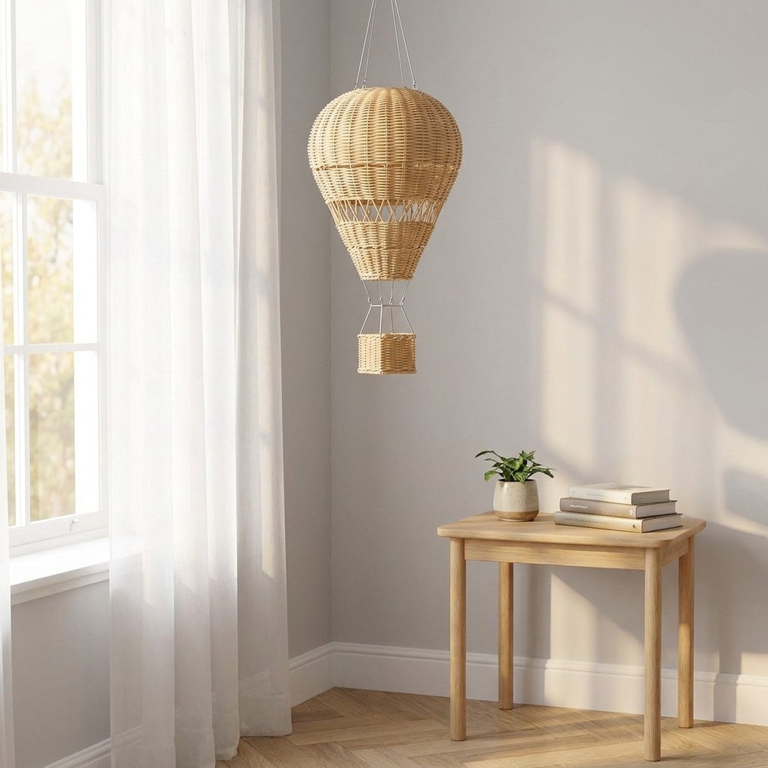 Décoration ballon rotin dans salon scandinave