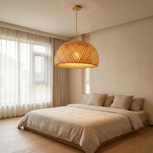 Suspension bambou cloche 26cm chambre lin naturel lumière tamisée