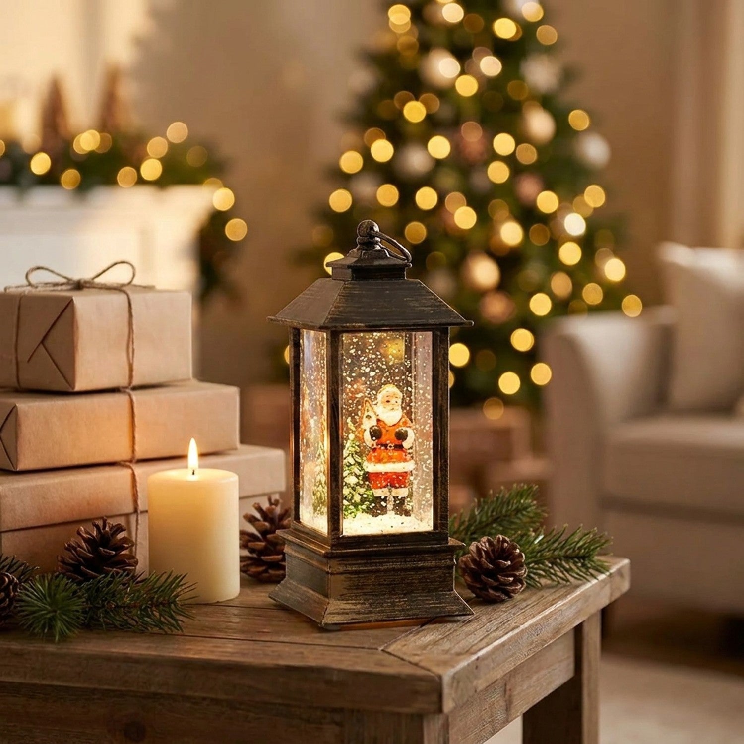 Lanterne de Noël LED suspendue cadeaux ambiance cosy Noël