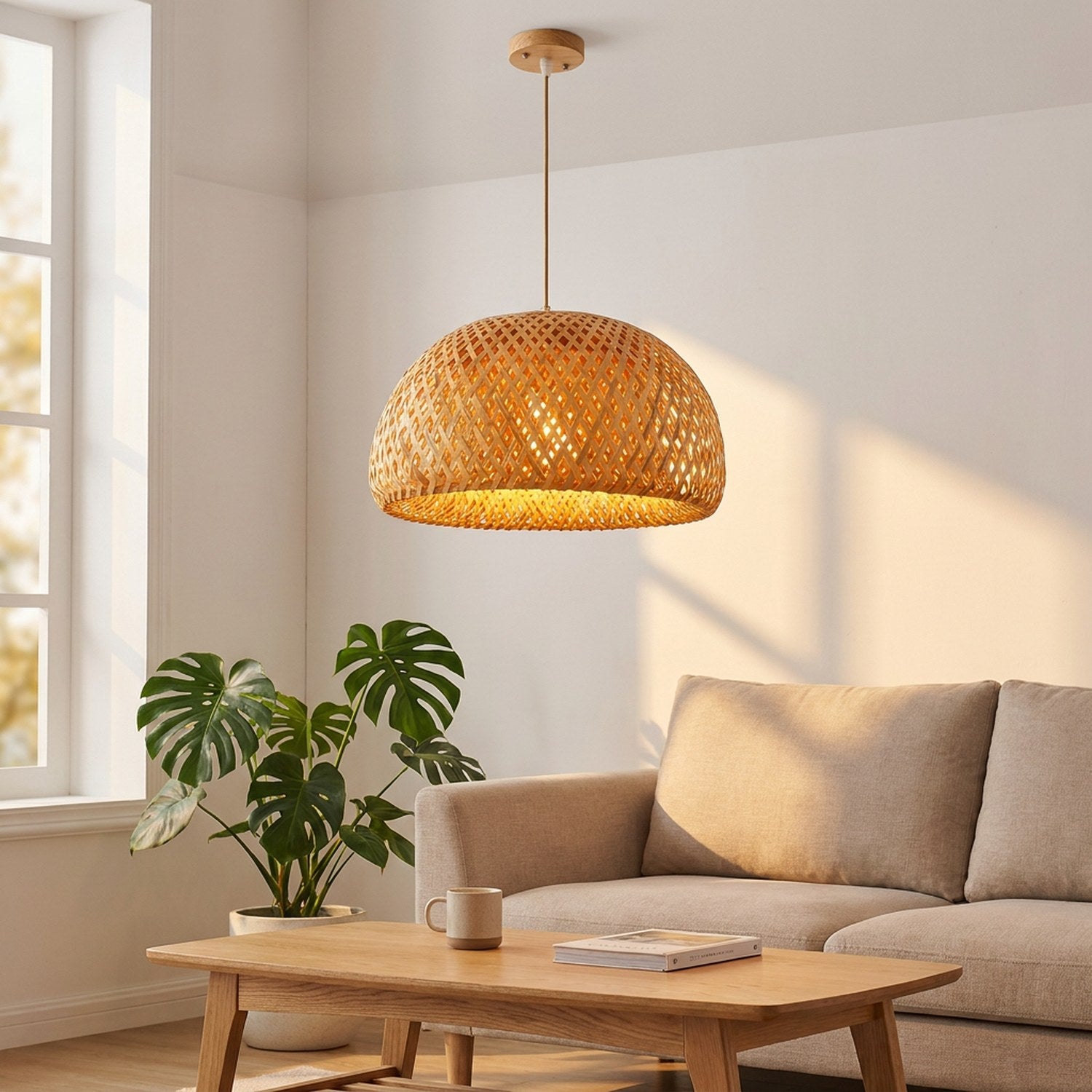Suspension bambou cloche 26cm salon scandinave minimaliste