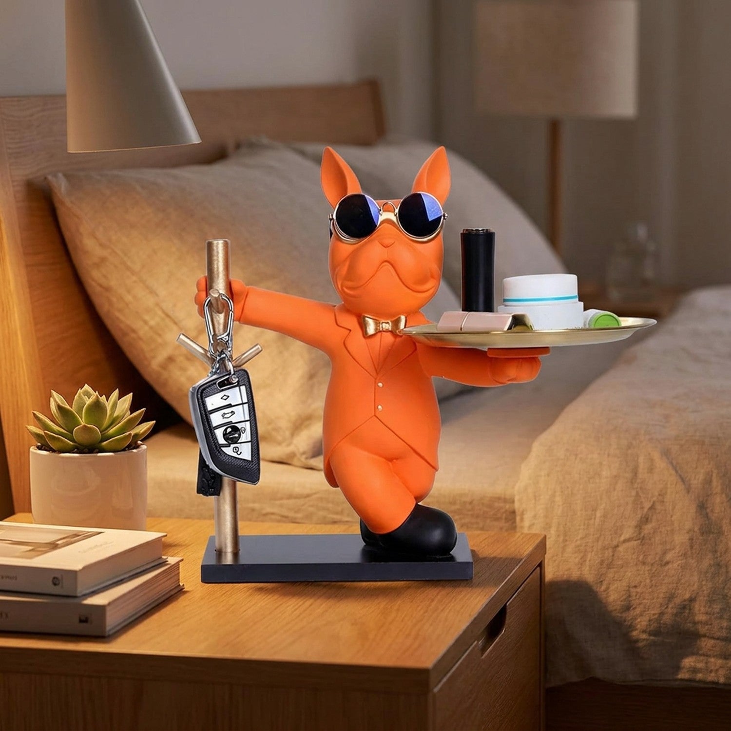 Bouledogue majordome orange table chevet chambre décoration