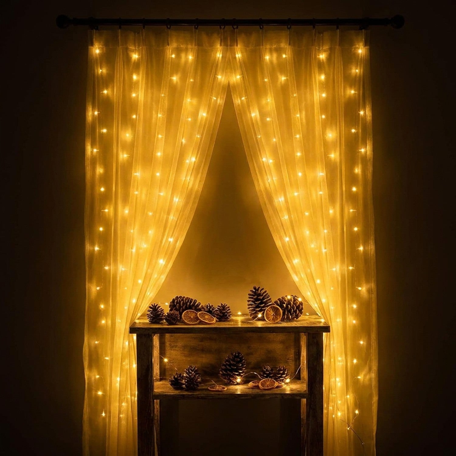 Rideau lumineux LED fils cuivrés décoration murale