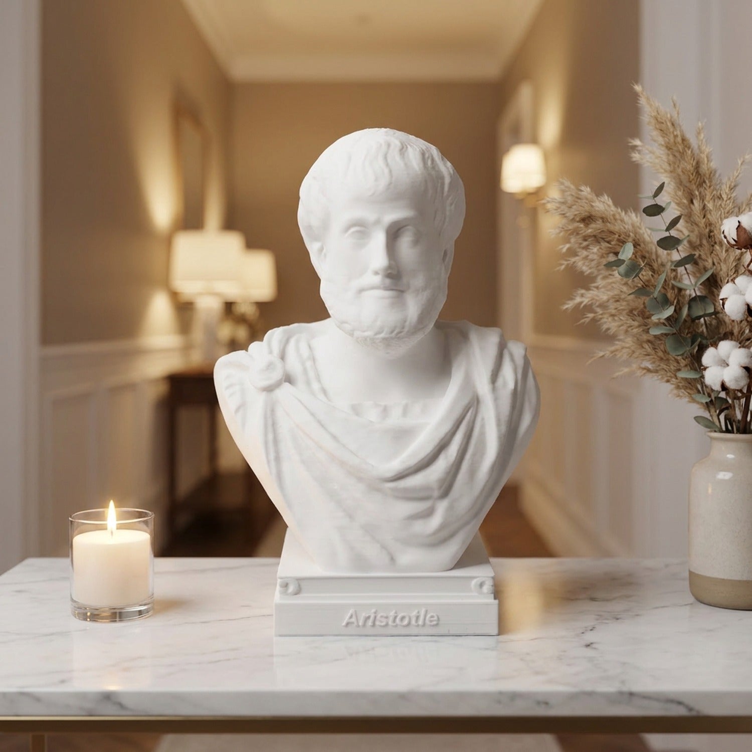 Buste Aristote ornement console marbre salon élégant