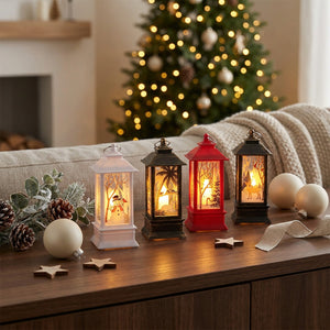 Lanternes de Noël LED rouge blanche bronze en ambiance salon