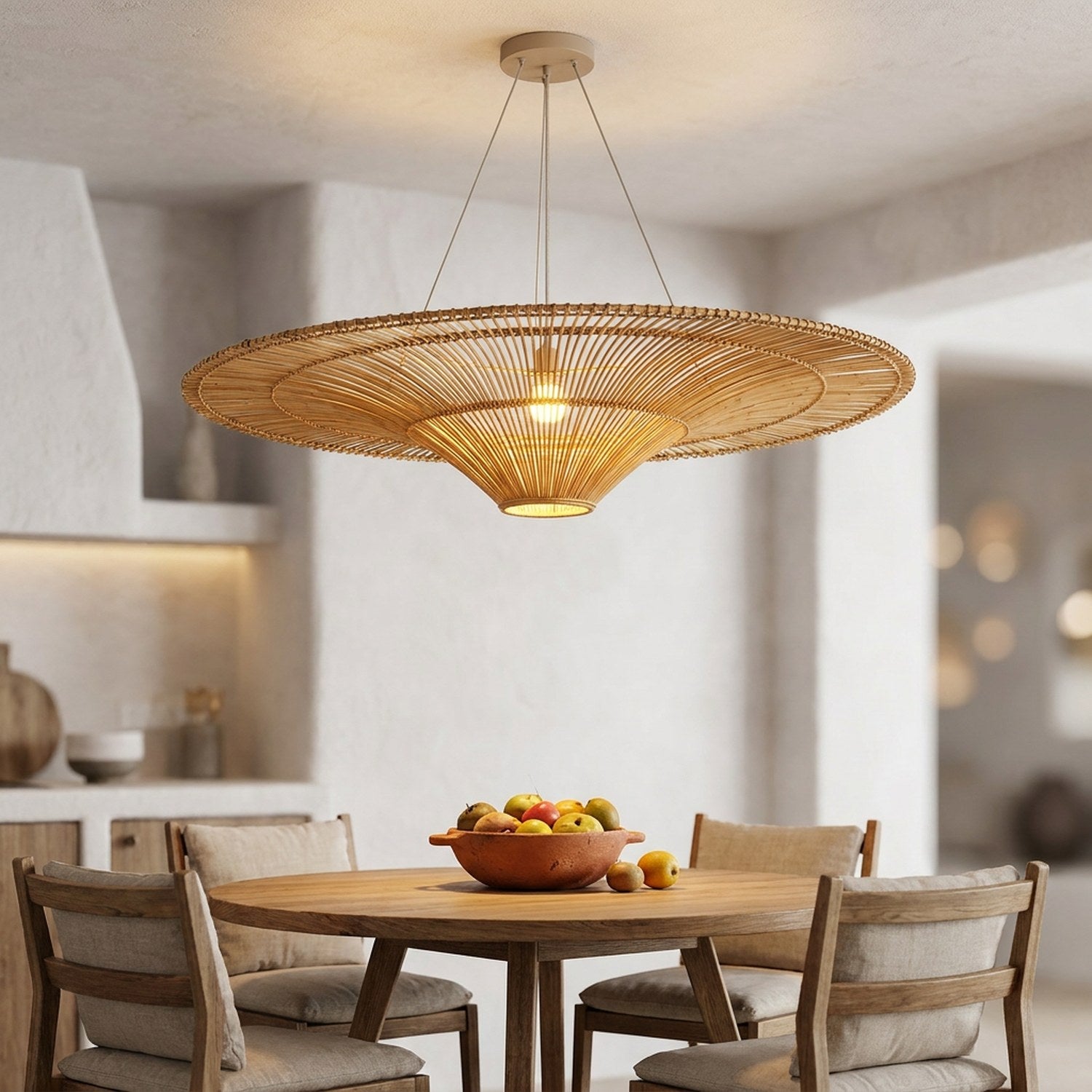 Suspension disque rotin - chambre bohème cosy