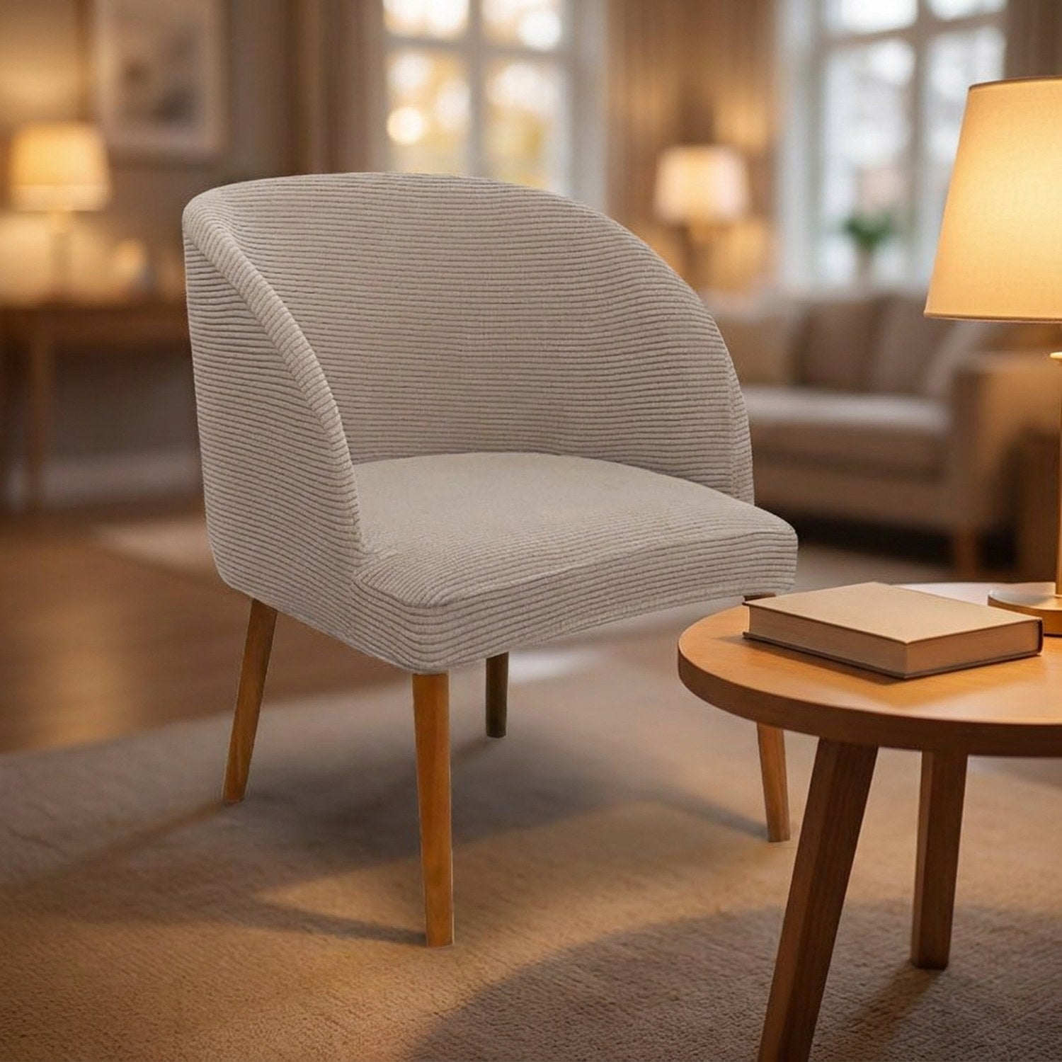 Housse de chaise ronde jacquard dans un coin lecture cocooning au salon