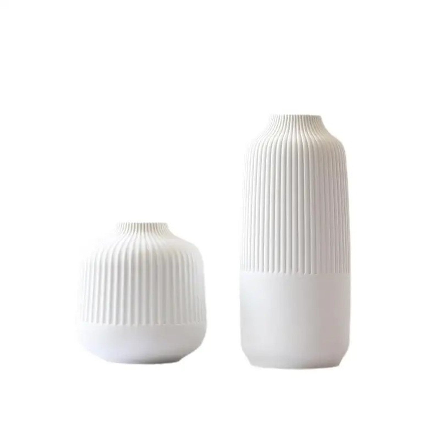 Lot 2 vases céramique strié blanc mat vue produit fond blanc