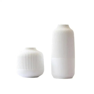 Lot 2 vases céramique strié blanc mat vue produit fond blanc