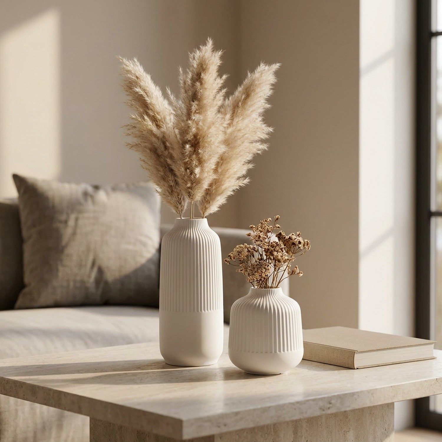 Lot de 2 vases nordiques sur table basse salon scandinave ambiance cozy