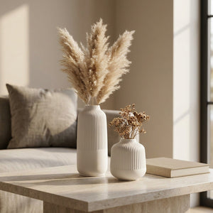Lot de 2 vases nordiques sur table basse salon scandinave ambiance cozy