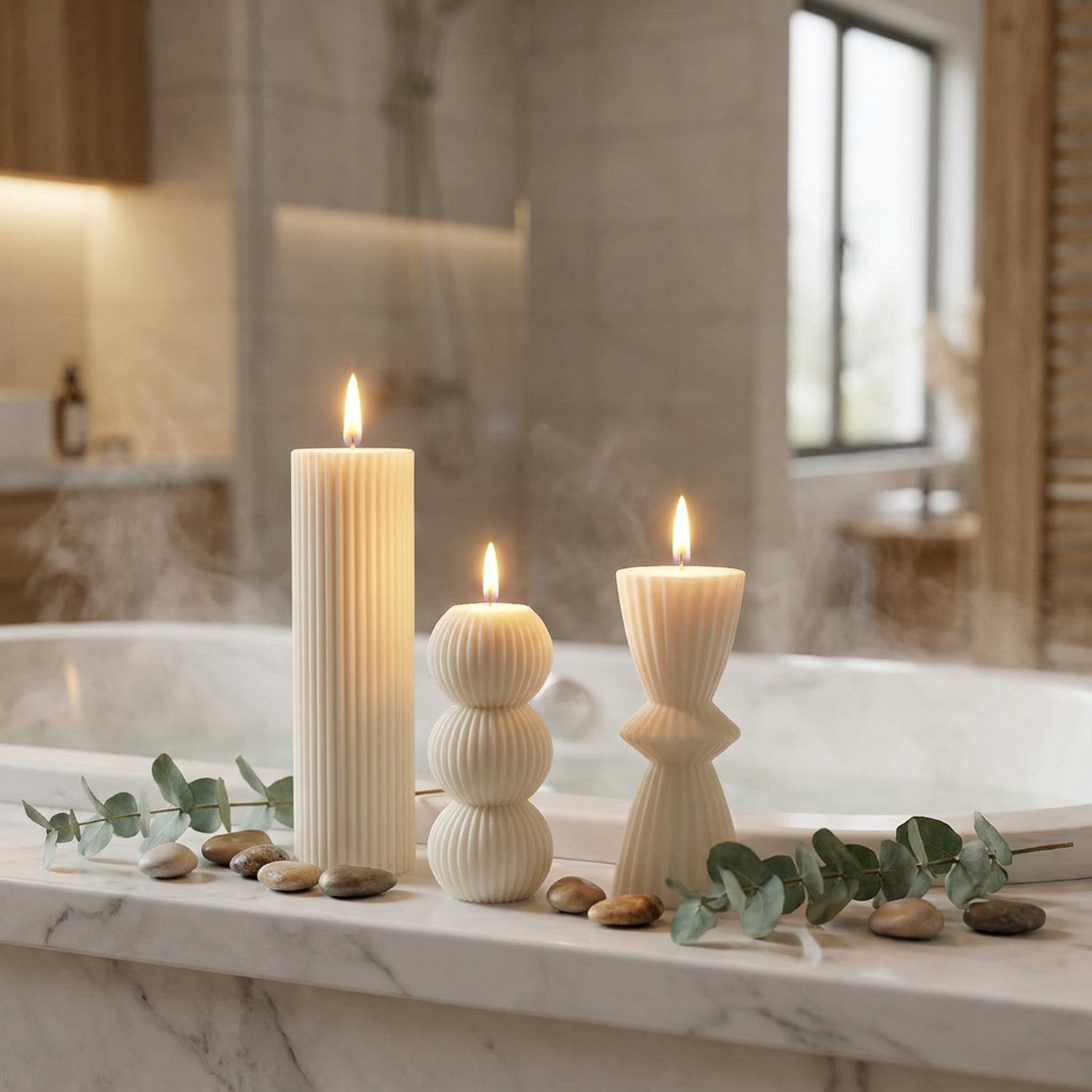 Bougies nervurées cire de soja décoration salle de bain ambiance zen