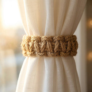Gros plan sur les noeuds de jute tressee de l embrasse