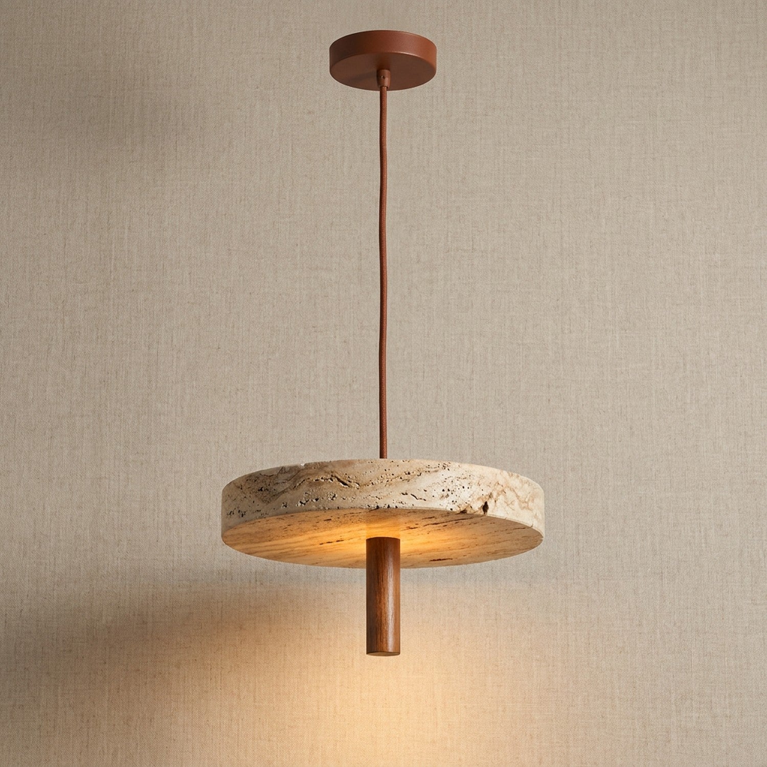 Suspension travertin Wabi Sabi - vue produit fond naturel neutre