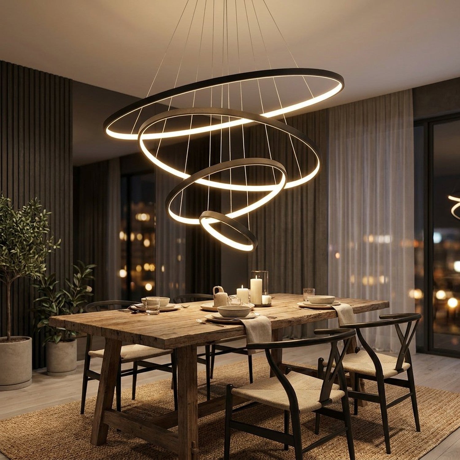 Lustre anneau LED dans une salle à manger élégante