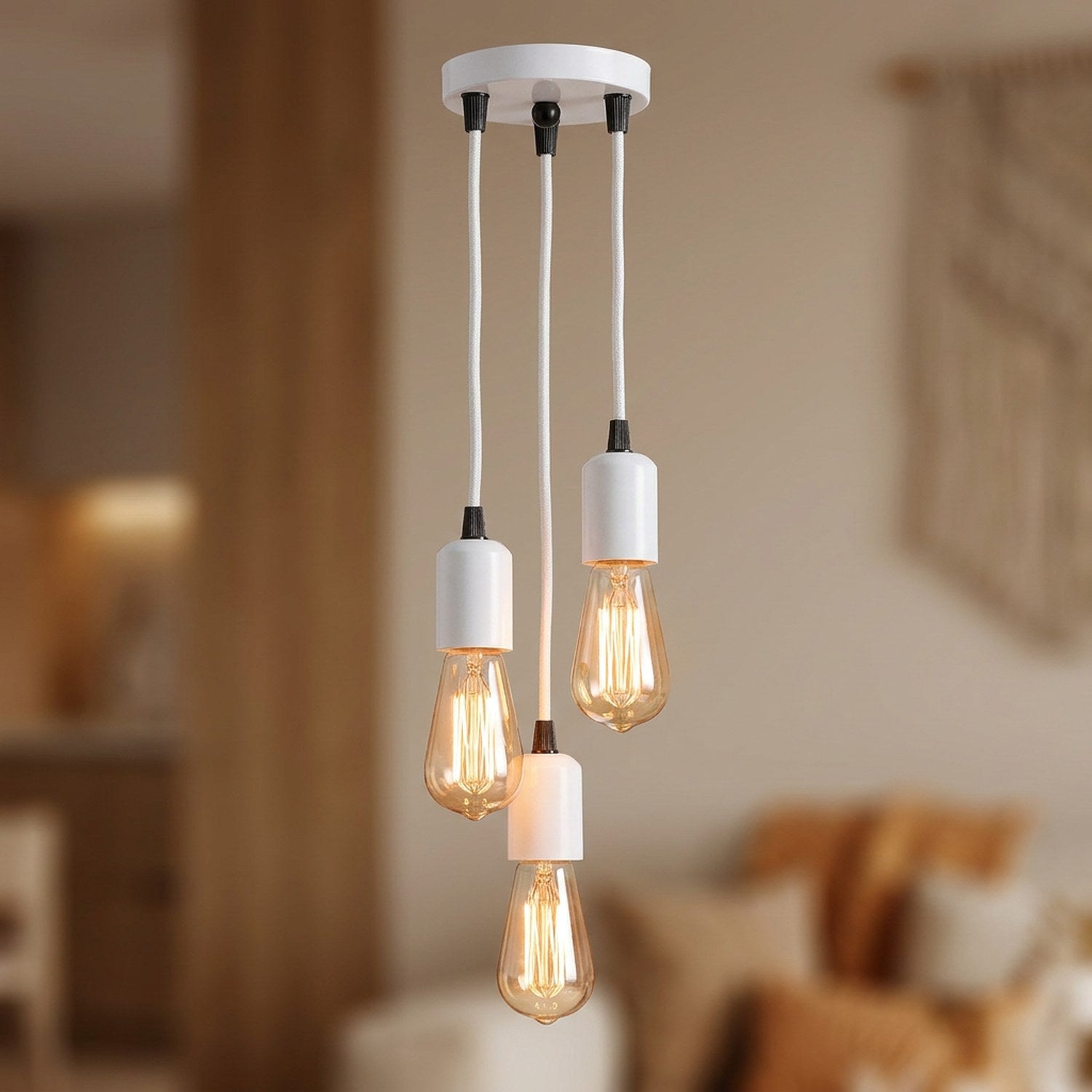 Lustre araignée vintage blanc à trois douilles E27