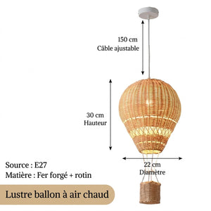 Dimensions du lustre ballon à air chaud hauteur 30 cm diamètre 22 cm câble 150 cm
